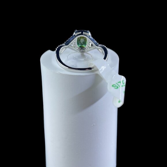 Yellow Green Gemstone Ring Sz 8 Silver Tone Cocktail Celestial Statement Jewelry - Picture 3 of 5